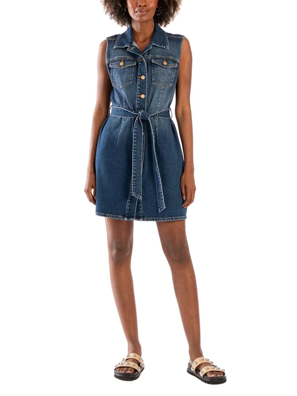 Kut from Kloth Della Sleeveless Dress/ Denim / Belt / L / Ptp-20”